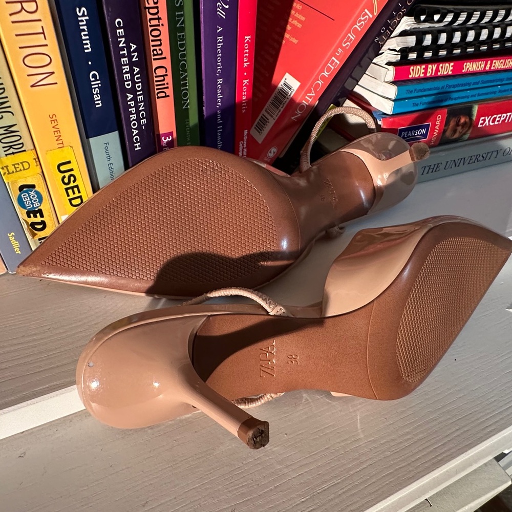 ZARA Women's Nude Patent Slingback Heels - Picture 8 of 9